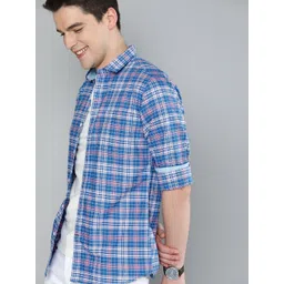 Mast & Harbour Men Blue & White Regular Fit Checked Casual Sustainable Shirt-picture-17