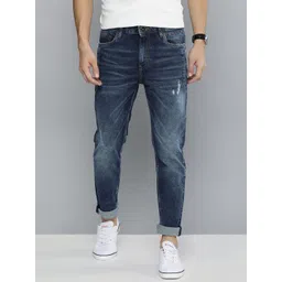 Mast & Harbour Men Blue Slim Tapered Fit Mid-Rise Low Distress Stretchable Jeans-picture-17