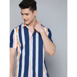 Mast & Harbour Men Blue Striped Pure Cotton Casual Shirt-picture-30