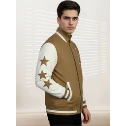Mast & Harbour Men Brand Logo Colourblocked Woollen Varsity Jacket with Embroidered-picture-18