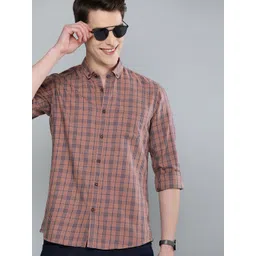 Mast & Harbour Men Brown & Blue Regular Fit Checked Casual Sustainable Shirt-picture-18