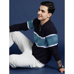 mast & harbour Men Colorblock Round Neck Black Sweater-picture-10