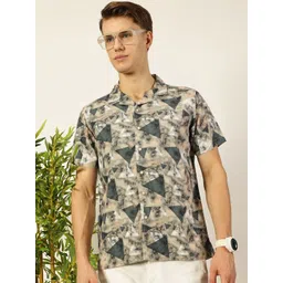 Mast & Harbour Men Cuban Collar Geometric Printed Cotton Casual Shirt-picture-22