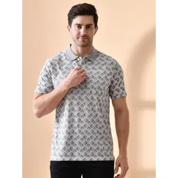 Mast & Harbour Men Geometric Printed Polo Collar Cotton T-shirt-picture-15