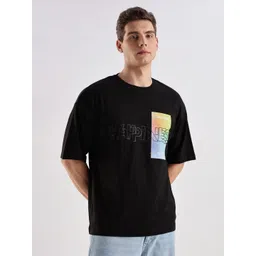 Mast & Harbour Men Graphic Printed Round Neck Pure Cotton Oversized T-shirt-picture-32