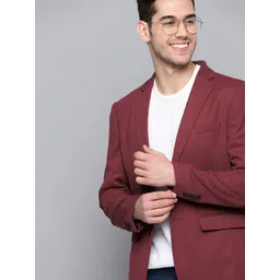 Mast & Harbour Men Maroon Self-Design Regular Fit Single-Breasted Casual Blazer-picture-34