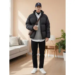 Mast & Harbour Men Mock Collar Solid Padded Jacket-picture-20