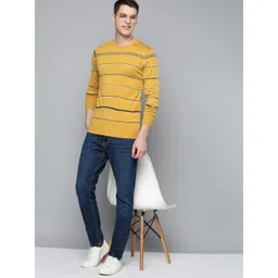 Mast & Harbour Men Mustard Yellow Striped Acrylic Pullover-picture-12