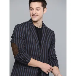 Mast & Harbour Men Navy Blue And Brown Striped Regular Fit Smart Casual Blazer-image-41
