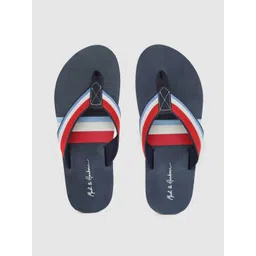 Mast & Harbour Men Navy Blue & White Striped Thong Flip-Flops-picture-15