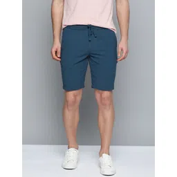 Mast & Harbour Men Navy Blue Pure Cotton Self Design Regular Fit Shorts-picture-11