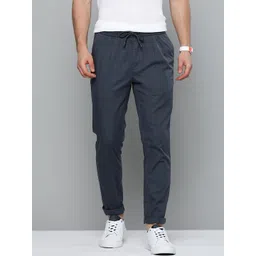 Mast & Harbour Men Navy Blue Regular Fit Pure Cotton Solid Trousers image 2