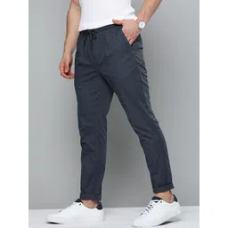 Mast & Harbour Men Navy Blue Regular Fit Pure Cotton Solid Trousers image 3