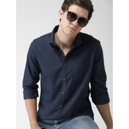 Mast & Harbour Men Navy Blue Slim Fit Solid Casual Sustainable Shirt-picture-37