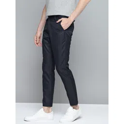 Mast & Harbour Men Navy Blue Striped Regular Fit Trousers-picture-16