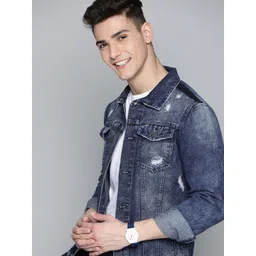 Mast & Harbour Men Navy Pure Cotton Washed Denim Jacket-picture-26