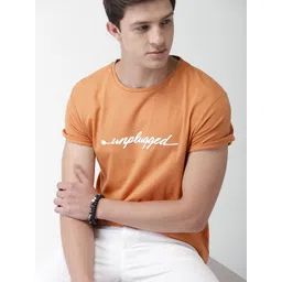 Mast & Harbour Men Orange Solid Round Neck T-shirt-picture-16