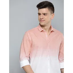 Mast & Harbour Men Peach-Coloured & White Ombre Dyed Casual Pure Cotton Shirt-picture-27