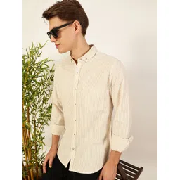Mast & Harbour Men Premium Button-Down Collar Vertical Striped Seersucker Cotton Shirt-picture-12