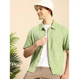 Mast & Harbour Men Premium Spread Collar Textured Solid Cotton Relaxed Fit Casual Shirt-picture-41