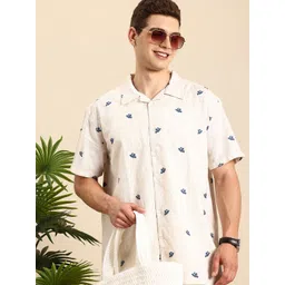 Mast & Harbour Men Relaxed Fit Cuban Collar Pure Cotton Casual Shirt-picture-11
