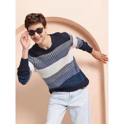 Mast & Harbour Men Ribbed Striped Acrylic Pullover-picture-16