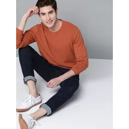Mast & Harbour Men Rust Orange Solid Pullover-picture-26