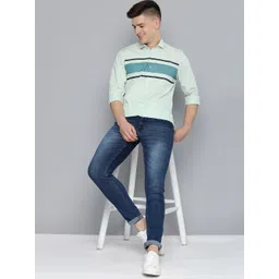 Mast & Harbour Men Sea Green Slim Fit Horizontal Stripes Casual Shirt-picture-24