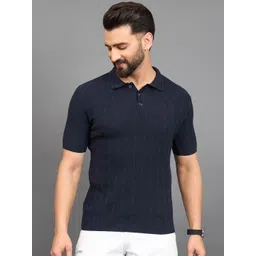 Mast & Harbour Men Self Design Polo Collar Cotton Flat Knit T-shirt-picture-39