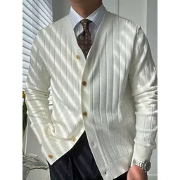 Mast & Harbour Men Self Design Striped Cardigan-picture-21