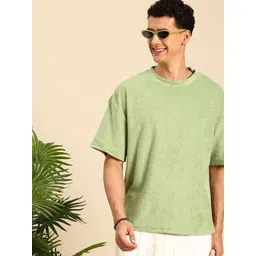 Mast & Harbour Men Self Design Towel Terry Oversized T Shirt-picture-27
