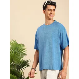 Mast & Harbour Men Self Design Towel Terry Oversized T Shirt-picture-28