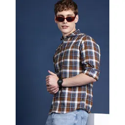 Mast & Harbour Men Slim Fit Checked Pure Cotton Casual Shirt-picture-10