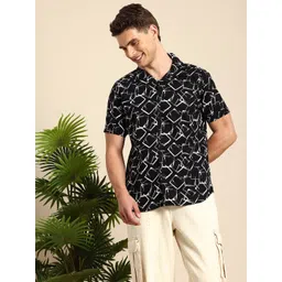 Mast & Harbour Men Slim Fit Printed Cuban Collar Casual Shirt-picture-16