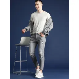 Mast & Harbour Men Slim Tapered Fit Low Distress Light Fade Stretchable Jeans-picture-13
