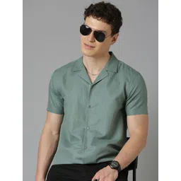 Mast & Harbour Men Standard Fit Solid Cuban Collar Casual Shirt-picture-21