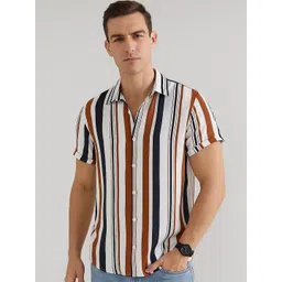 Mast & Harbour Men Standard Fit Vertical Striped Spread Collar Casual Shirt-picture-15
