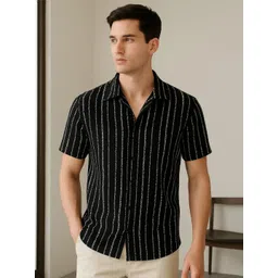 Mast & Harbour Men Standard Fit Vertical Striped Spread Collar Casual Shirt-picture-14