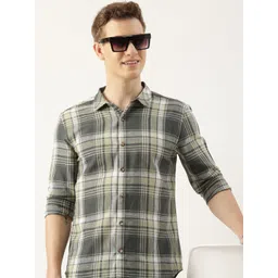 Mast & Harbour Men Standard Slim Fit Checked Spread Collar Pure Cotton Casual Shirt-picture-11