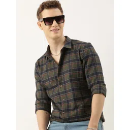 Mast & Harbour Men Standard Slim Fit Checked Spread Collar Pure Cotton Casual Shirt-picture-10