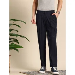 Mast & Harbour Men Striped Pleated Cargos Style Trousers-picture-15