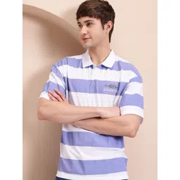 Mast & Harbour Men Striped Polo Collar Relaxed Fit T-shirt-picture-14