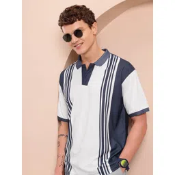 Mast & Harbour Men Striped Polo Collar Relaxed Fit T-shirt-picture-22