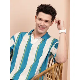 Mast & Harbour Men Striped Polo Collar Relaxed Fit T-shirt-picture-18