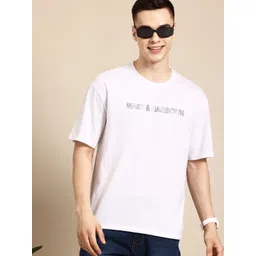 Mast & Harbour Men Typography Printed Oversized Drop-Shoulder Sleeves T-shirt-picture-31