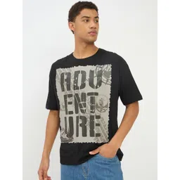 Mast & Harbour Men Typography Printed Pure Cotton Raw Edge T-shirt-picture-37