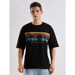 Mast & Harbour Men Typography Printed Round Neck Pure Cotton Oversized T-shirt-picture-29