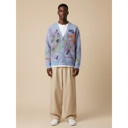 Mast & Harbour Men V-Neck Abstract Printed Long Sleeves Cardigan-picture-20