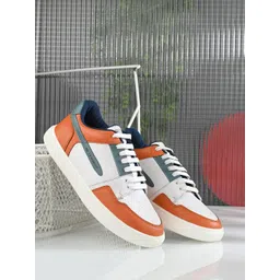 Mast & Harbour Men White & Orange Colourblocked Lightweight Lace-Ups Sneakers-picture-27