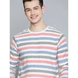 Mast & Harbour Men White & Pink Striped Pullover-picture-23